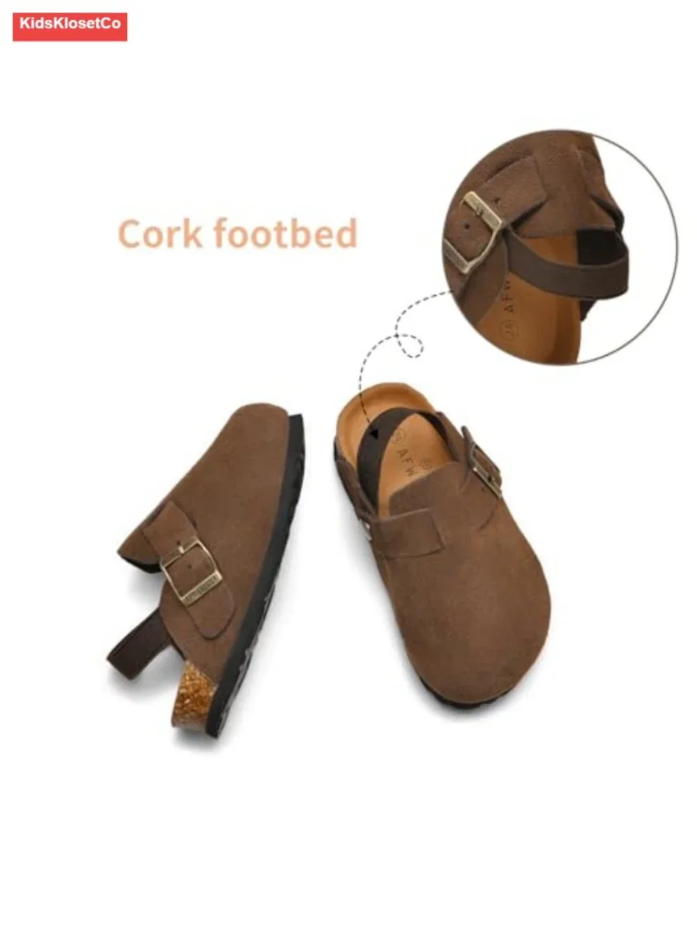 Genuine Leather Kids Clogs with Cork Footbed & Arch Support, Non-Slip EVA Sole,